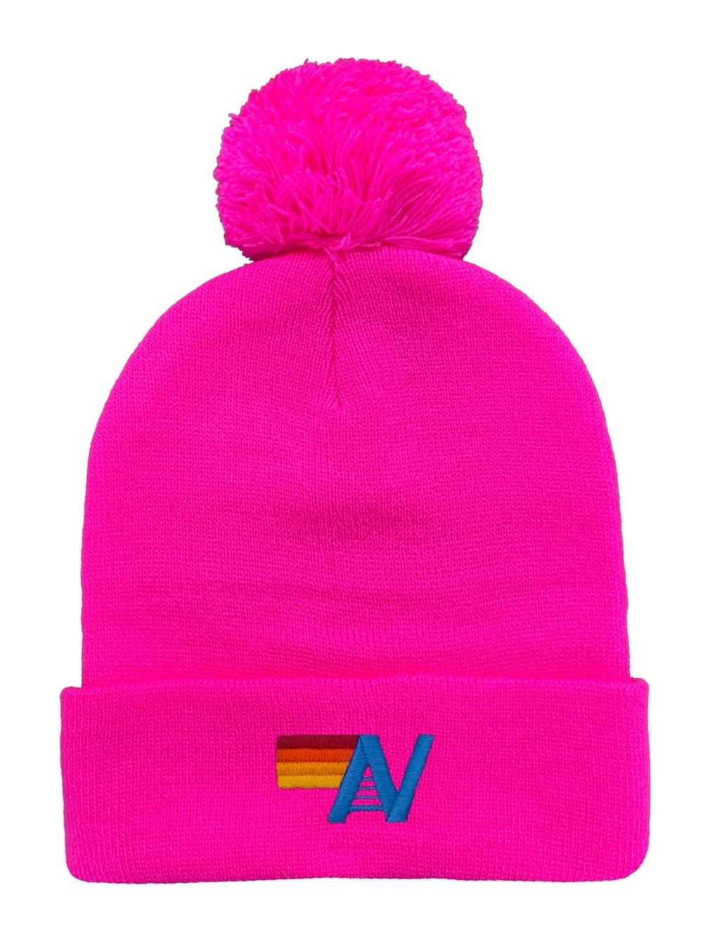 Aviator Nation LOGO POM RIB BEANIE - Neon Pink